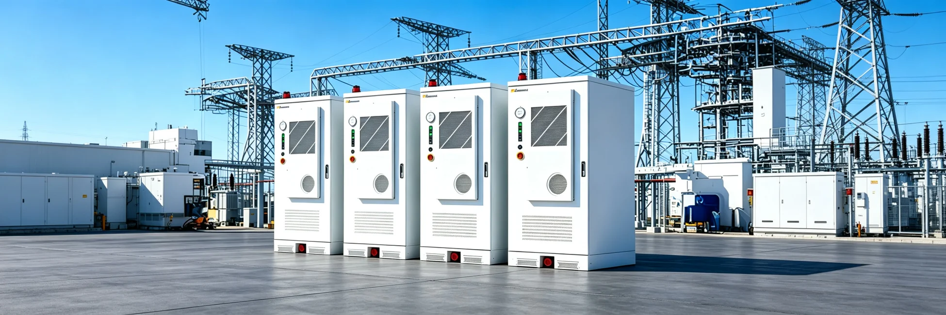 Commercial battery energy storage cabinets installed at a utility site